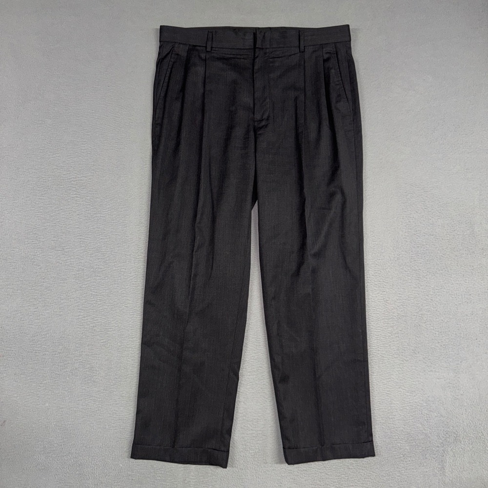 Jos. A. Bank Pants Mens 36x30 Charcoal Grey Traveler Pleated Wool Cuffed Dress